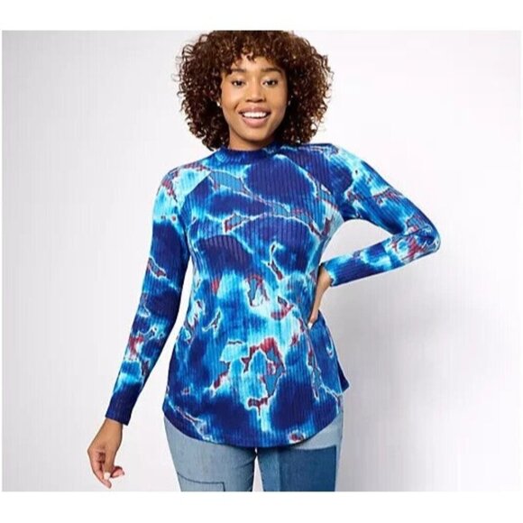 LOGO by Lori Goldstein Long-Sleeve Mock Neck Brushed Rib Top Ink 4X A625358 - Picture 1 of 1